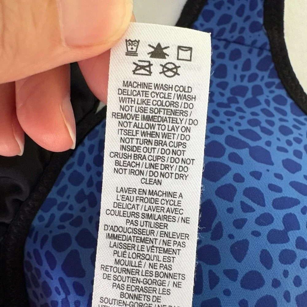 Nike‎ Dri-Fit Womens Blue Leopard Print Stretch Pullover Sports Bra Size 32C